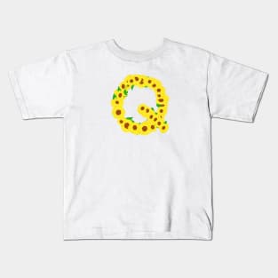 Sunflowers Initial Letter Q (White Background) Kids T-Shirt